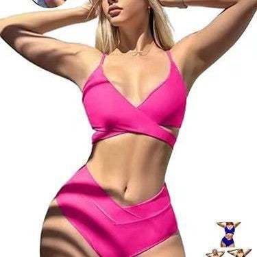 Damen Hoch tailliertes Bikini-Set mit elegantem Wickeldesign EB