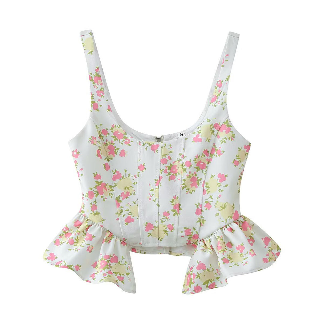 Damen Blumenmuster Crop-Top und Hose Set EB