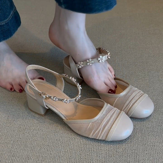 Damen Slingback-Pumps mit floraler Verzierungsdetails und komfortablem Fersenbereich EB