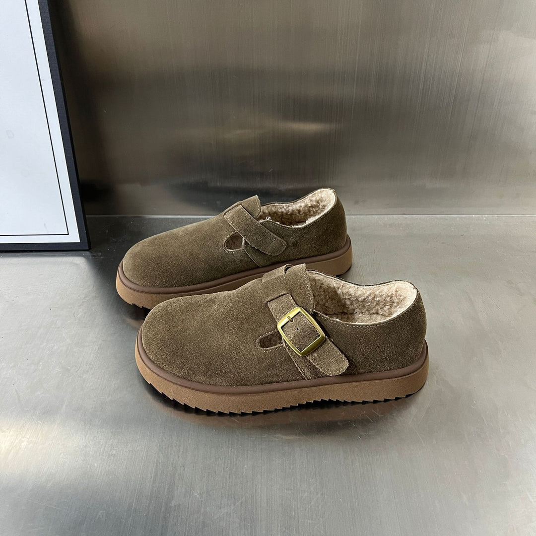 Damen Gemütliche Clogs mit warmem Innenfutter und praktischem Schnallenverschluss EB