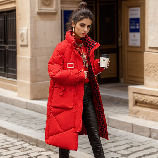 Damen gefütterter langärmliger Winterparka mit verstellbarem Kapuzenkragen und praktischen Taschen EB
