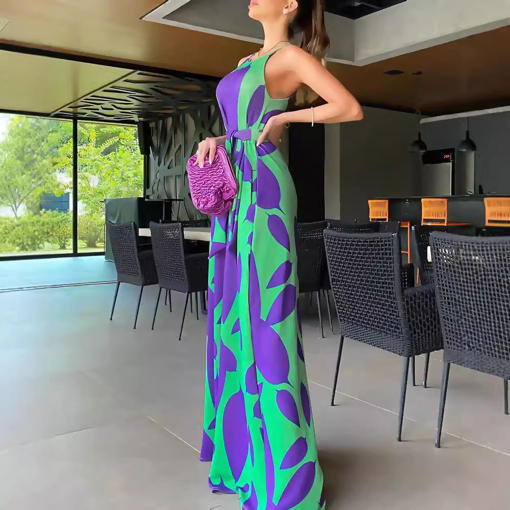 Damen Maxikleid mit floralem Muster und Taillengürtel EB
