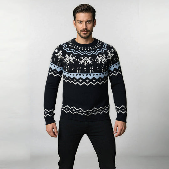 Herren Strickpullover mit winterlichem Muster und Rundhalsausschnitt EB