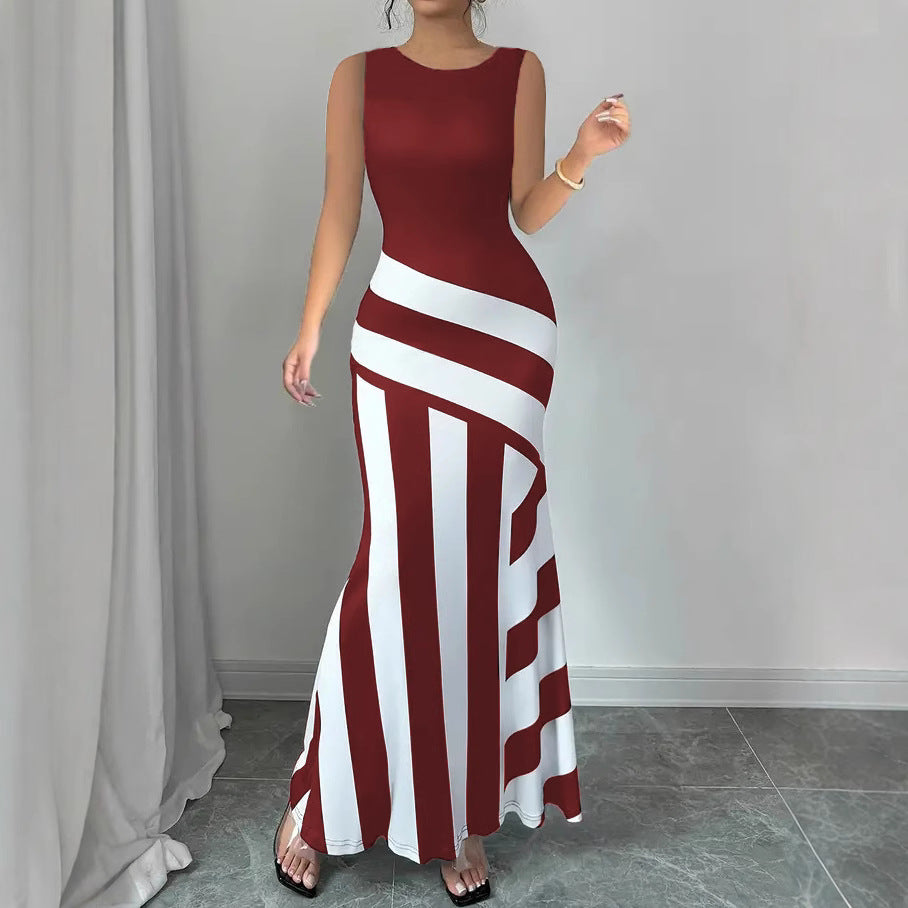 Damen Maxikleid mit stilvollem Wickel-Effekt und diagonalen Streifen EB