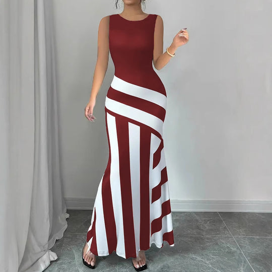 Damen Maxikleid mit stilvollem Wickel-Effekt und diagonalen Streifen EB
