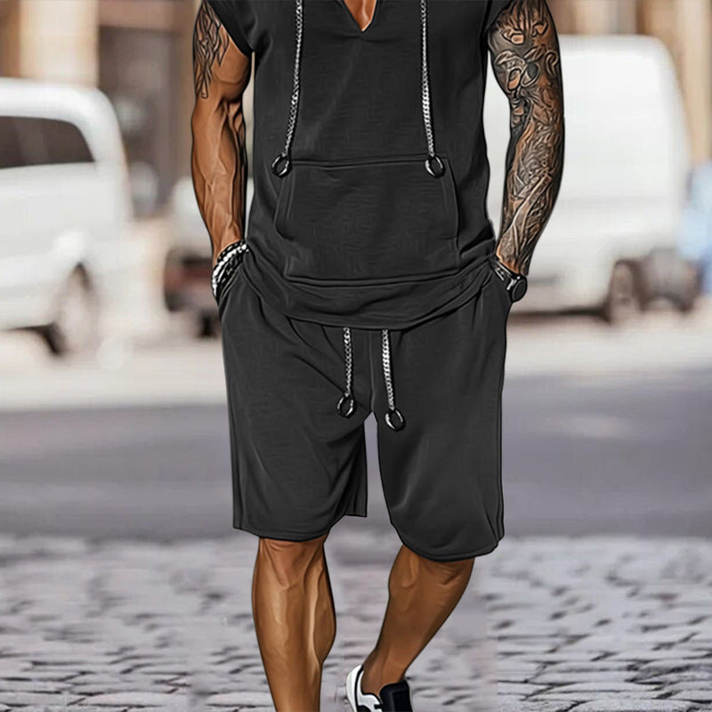 Herren lässiges Freizeit-Set mit stylischem Kapuzen-T-Shirt und Shorts EB