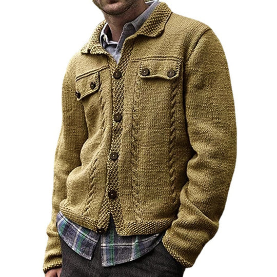 Herren Strickjacke mit Zopfmuster und praktischen Taschen EB