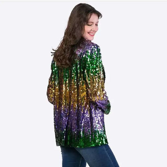 Damen Glitzernde Paillettenjacke mit offenem Schnitt und langem Arm EB