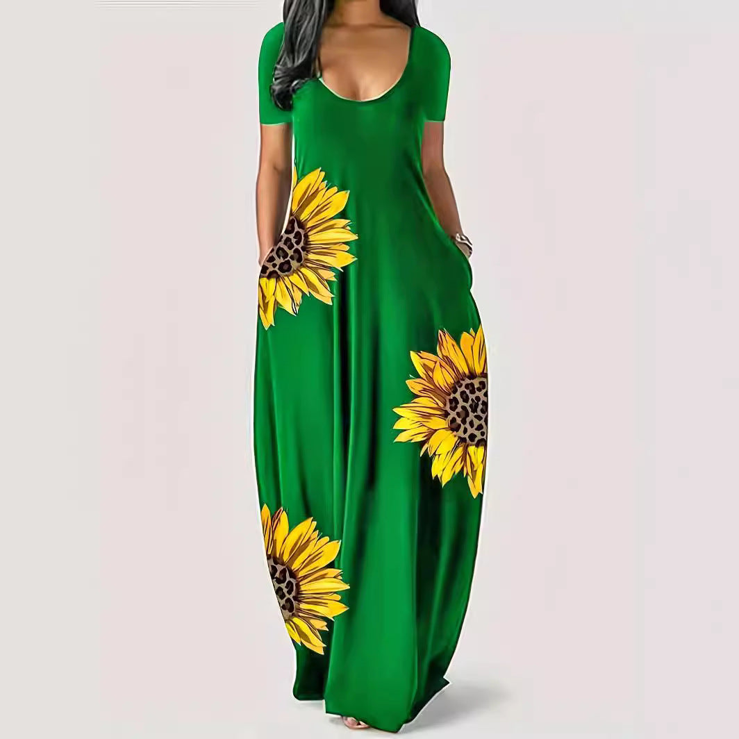 Damen Maxikleid mit floralen Akzenten und praktischen Taschen EB