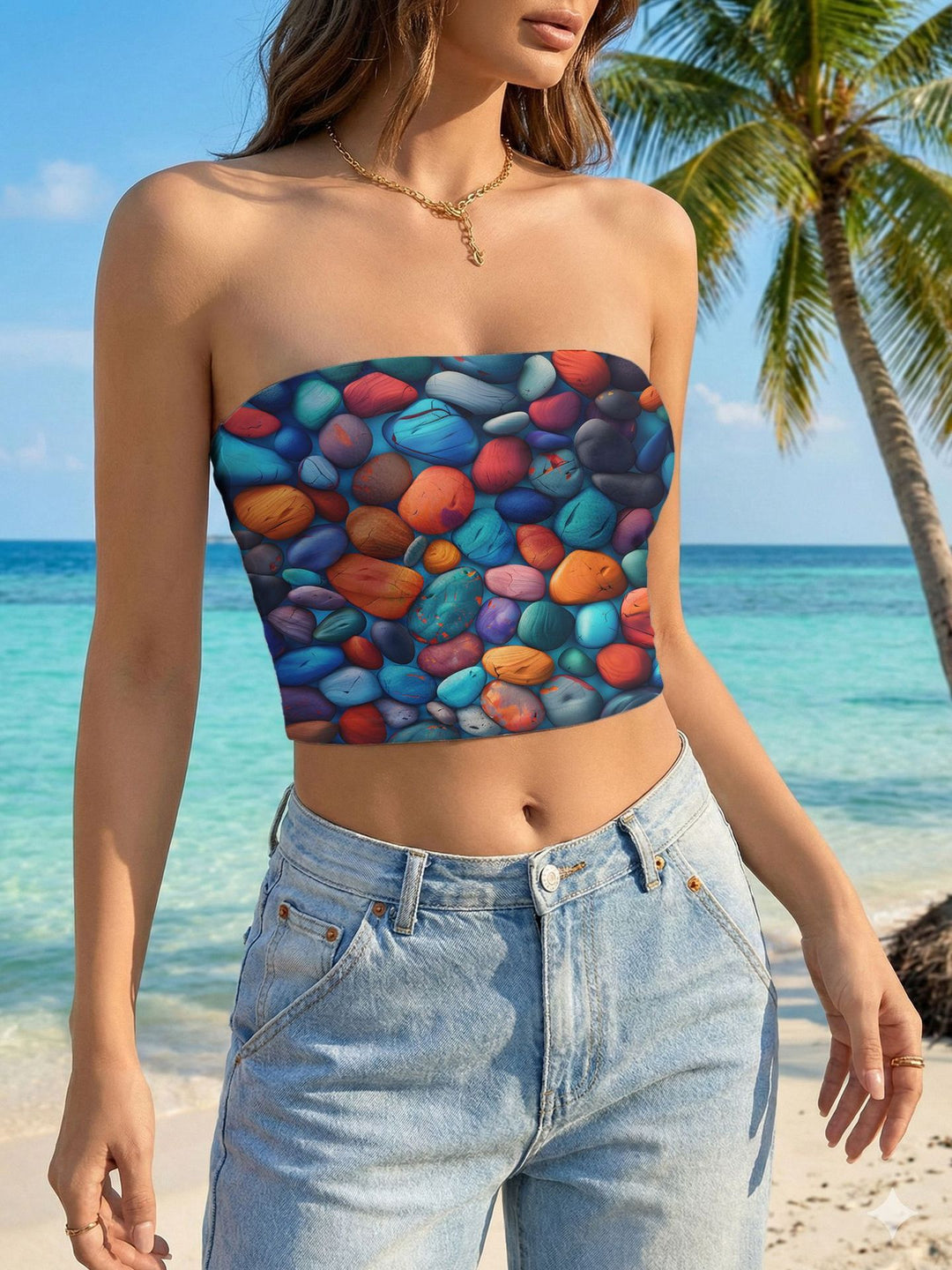 Damen Bandeau-Top mit lebhaftem Blumendesign EB