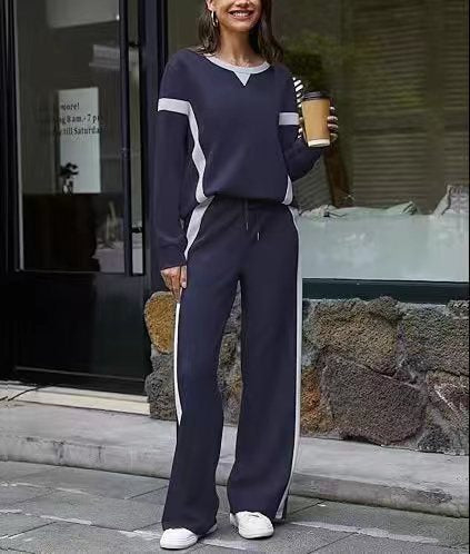 Damen nan sportives Lounge-Set mit weitem Sweatshirt, Palazzohose und seitlichen Kontraststreifen EB