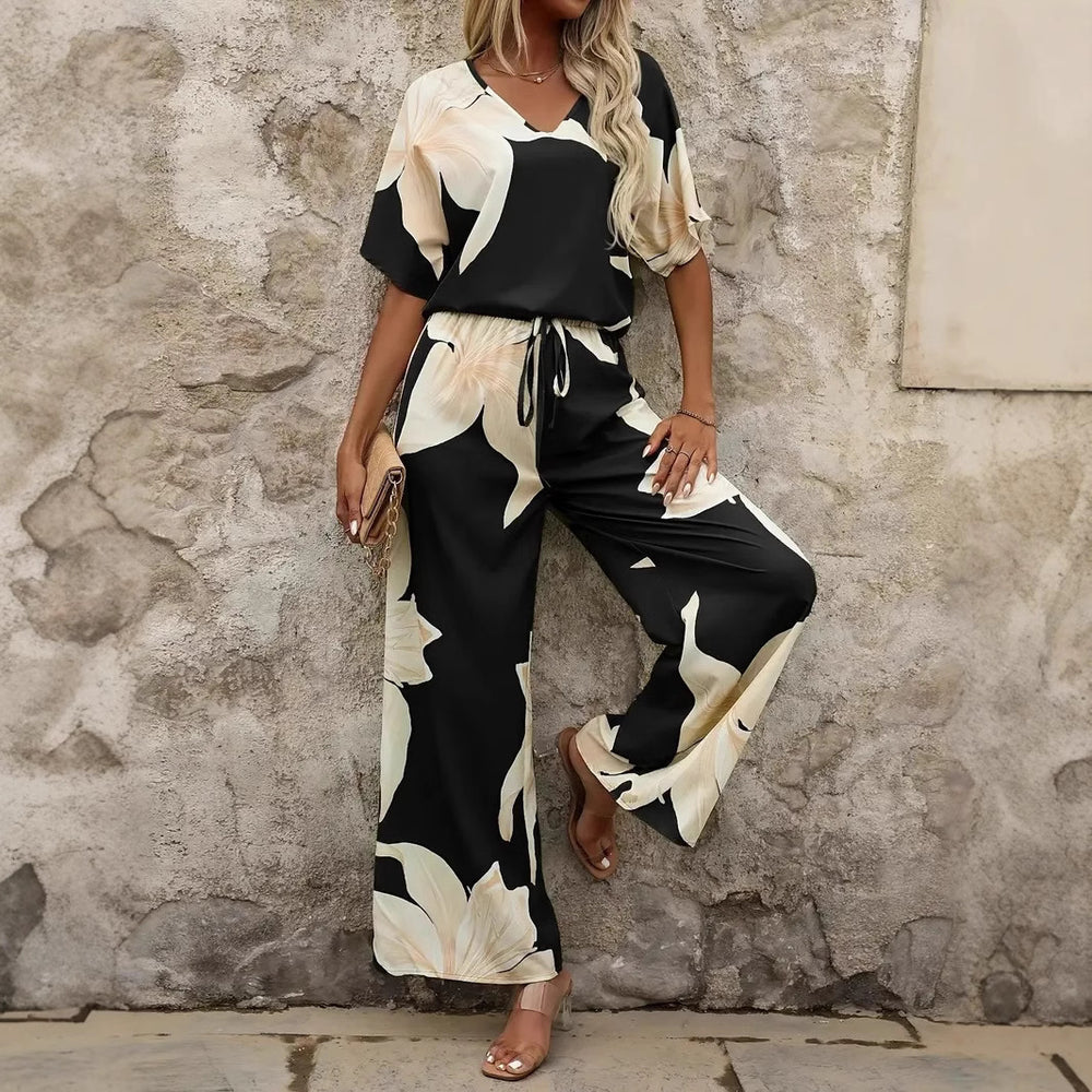 Damen Luftiges Zweiteiliges Set mit floralem Design und weitem Schnitt EB