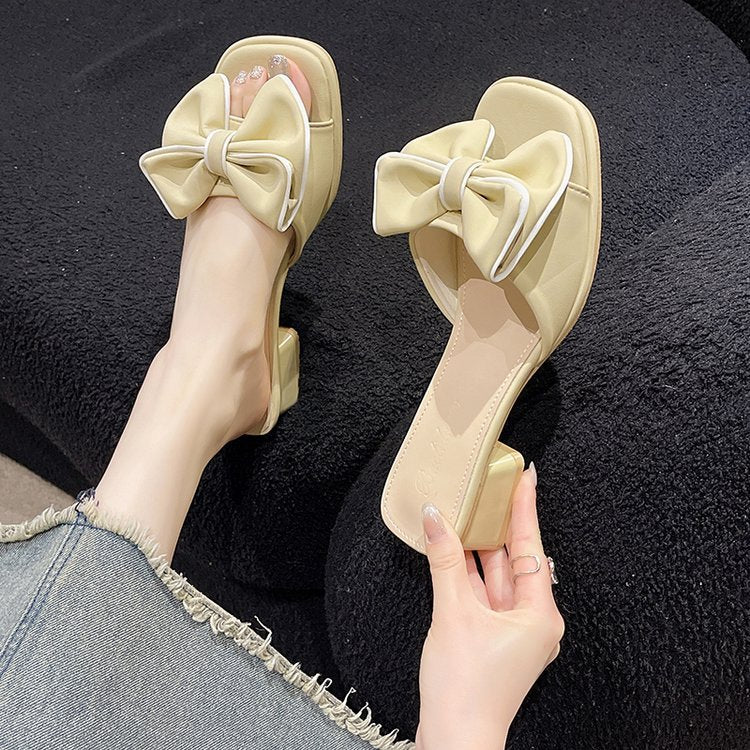 Damen elegante Mules mit großen Schleifenakzenten EB