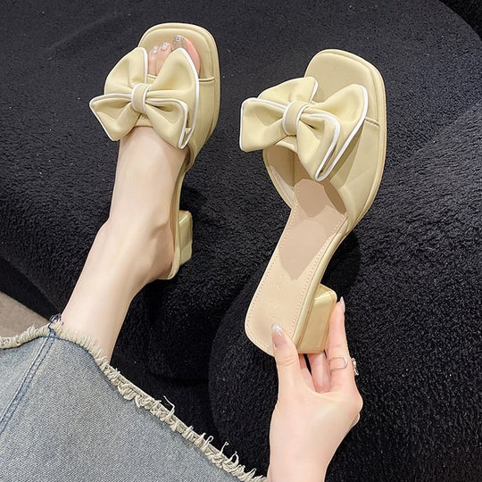 Damen elegante Mules mit großen Schleifenakzenten EB