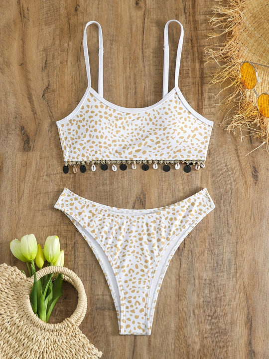 Damen Bikini-Set mit modischem Animal-Print und eleganten Verzierungen EB