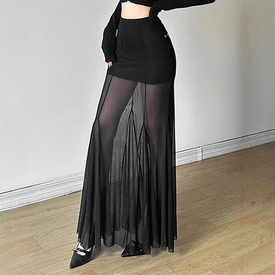 Damen Eleganter Maxirock mit transparenten Einsätzen EB