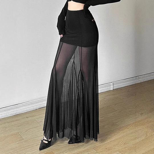 Damen Eleganter Maxirock mit transparenten Einsätzen EB