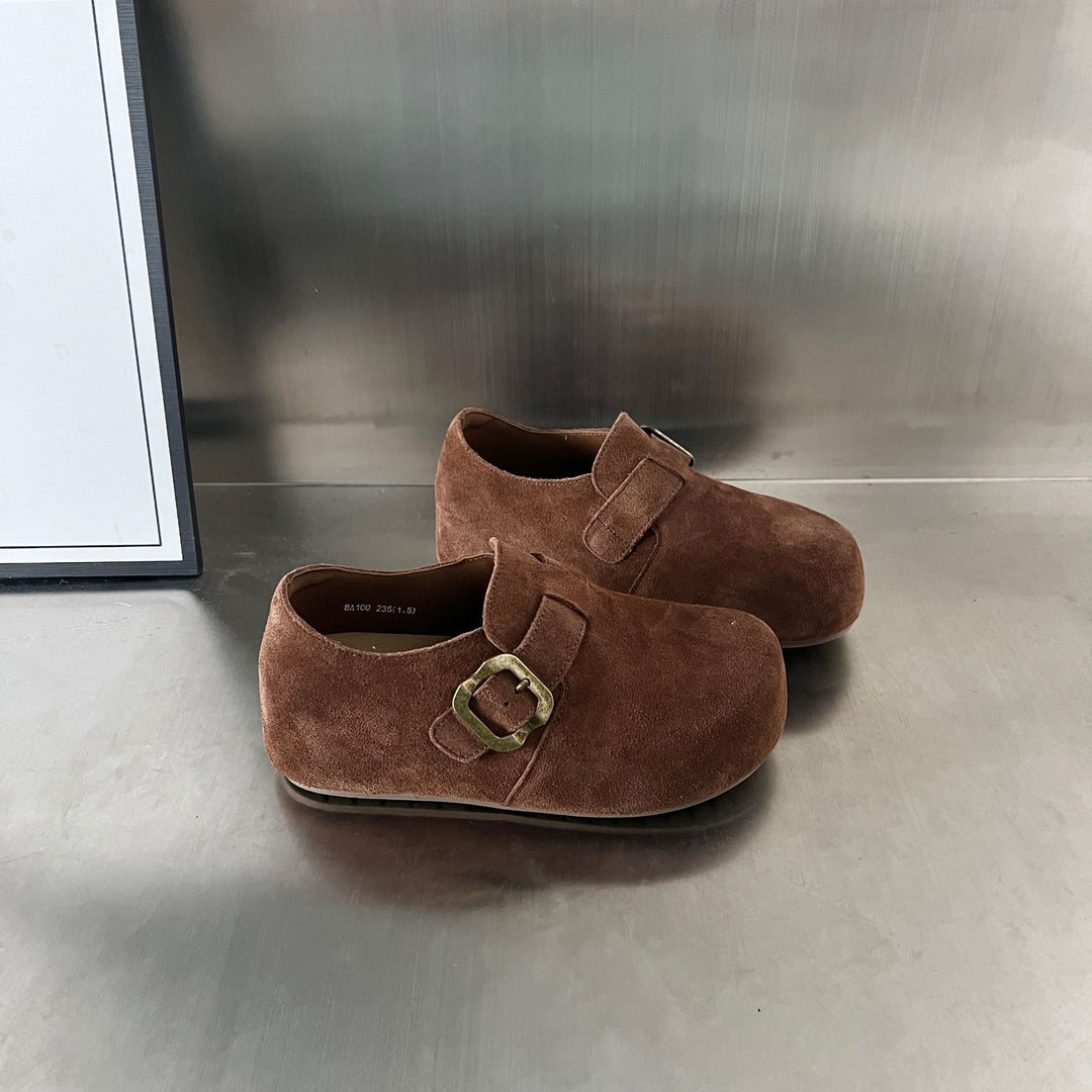 Damen Komfortable Wildleder-Clogs mit modischem Schnallenverschluss EB