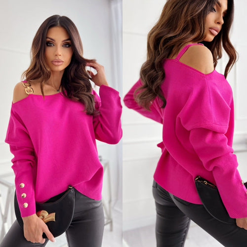 Damen lässiger Pullover mit schulterfreier Detailgestaltung EB