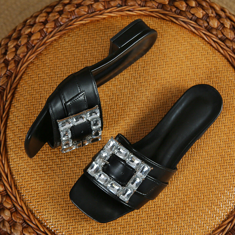 Damen elegante Slipper mit funkelnden Schnallelementen EB