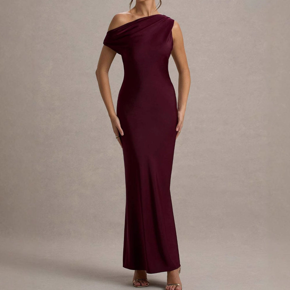 Damen elegantes, schulterfreies Maxi-Kleid mit fließendem Schnitt und Raffungen EB