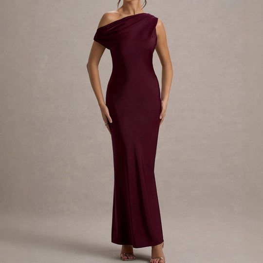 Damen elegantes, schulterfreies Maxi-Kleid mit fließendem Schnitt und Raffungen EB