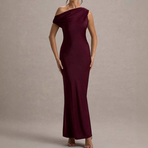 Damen elegantes, schulterfreies Maxi-Kleid mit fließendem Schnitt und Raffungen EB