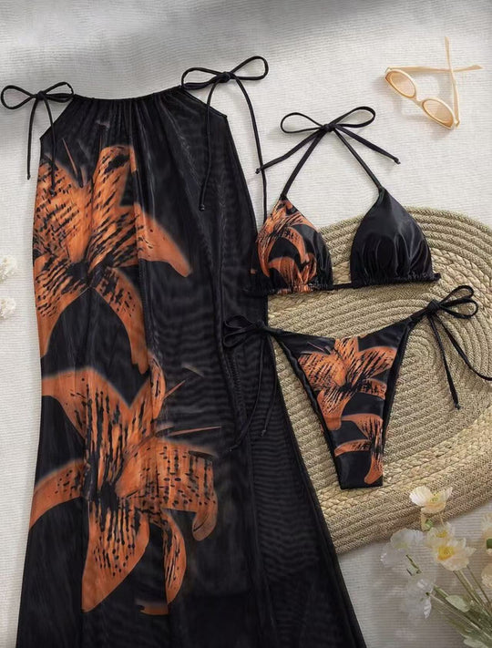 Damen Bikiniset mit elegantem Wickelrock und floralem Design EB