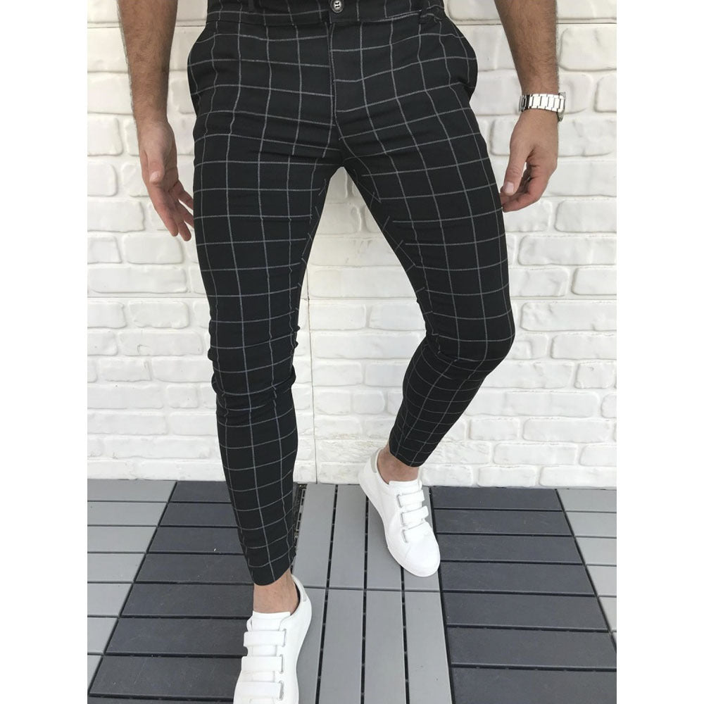 Herren Karierte Anzughose im Slim Fit Stil EB
