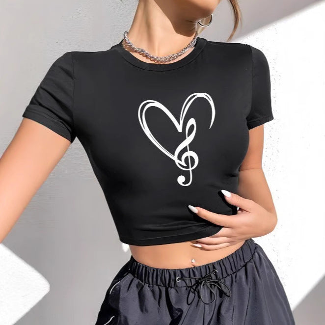 Damen Crop-T-Shirt mit kreativem Schriftzug und figurbetontem Schnitt EB