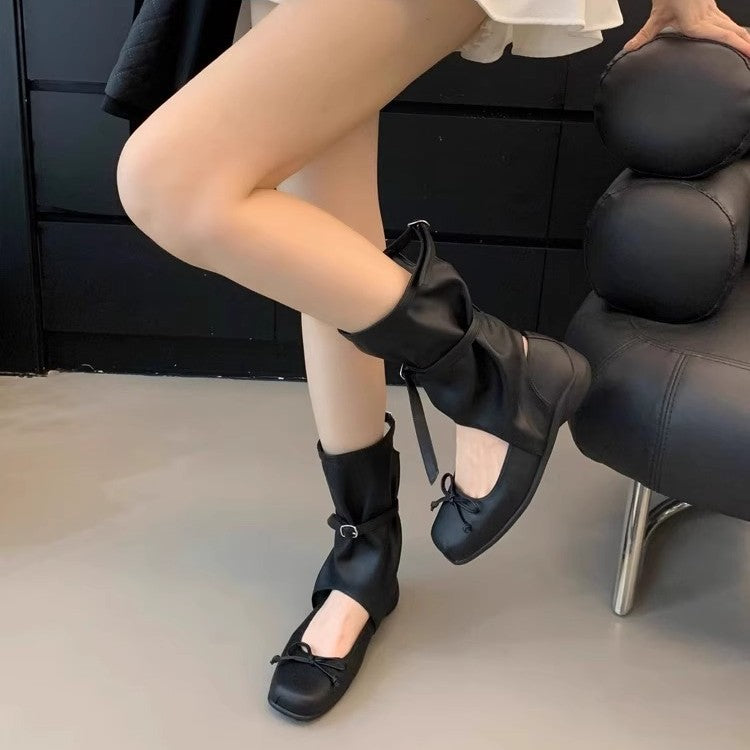 Damen modische kniehohe Stiefel mit flexiblem Schnürdesign und zeitgemäßen Akzenten EB