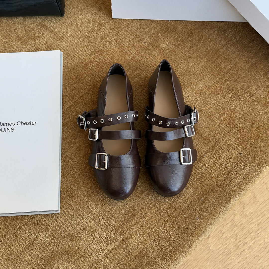 Damen Glänzende Ballerinas mit Riemen und Schnalle EB