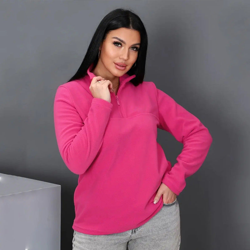 Damen Fleeceoberteil mit kurzem Halbzip und Stehkragen EB