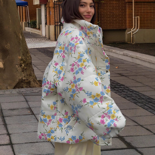 Damen Blumenmuster Übergröße Daunenjacke EB