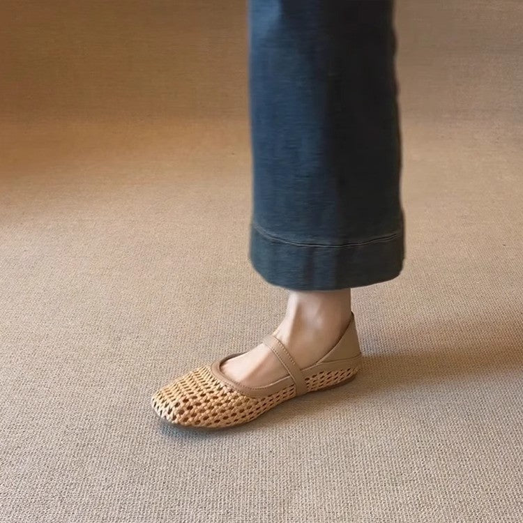 Damen atmungsaktive Kunstleder-Ballerinas mit geflochtenem Design EB