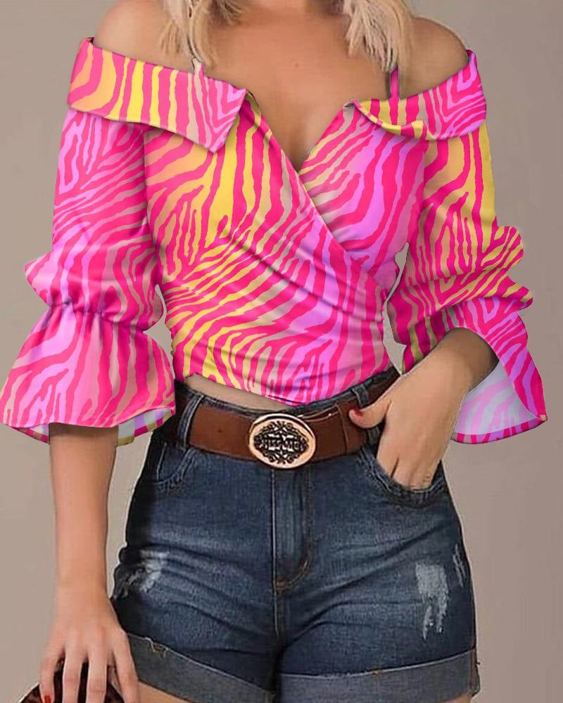 Damen modisches Oberteil mit voluminösen Ärmeln und Patchwork-Design EB