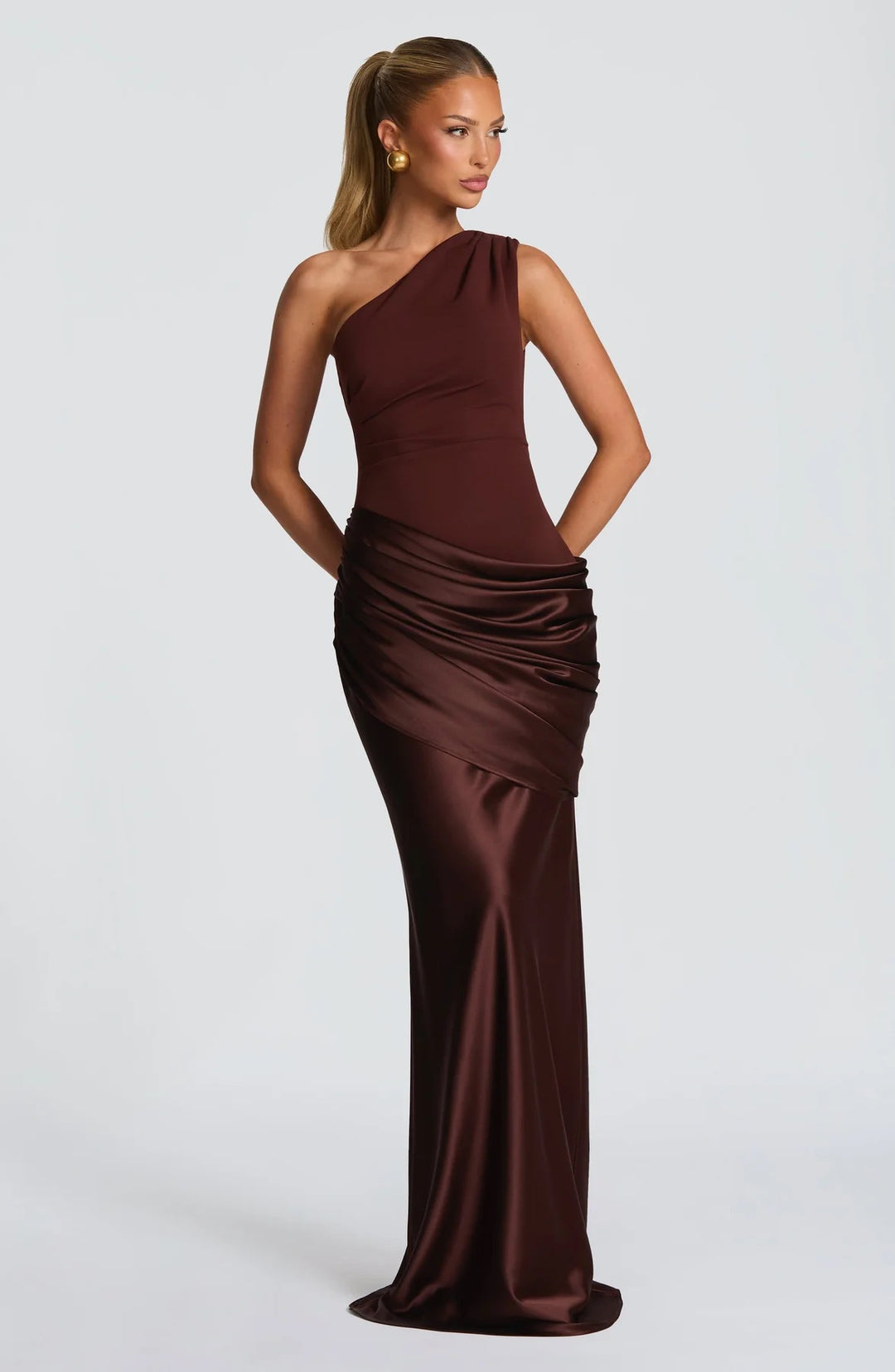 Damen elegantes asymmetrisches Satin-Abendkleid mit Drapé-Design EB