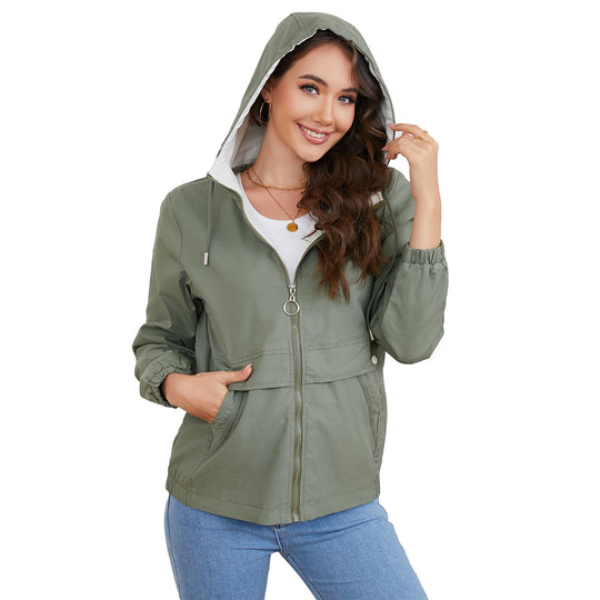 Damen nan leichter wasserabweisender Kapuzenparka mit Tunnelzug, Ringzipper und verdeckter Druckknopfleiste EB