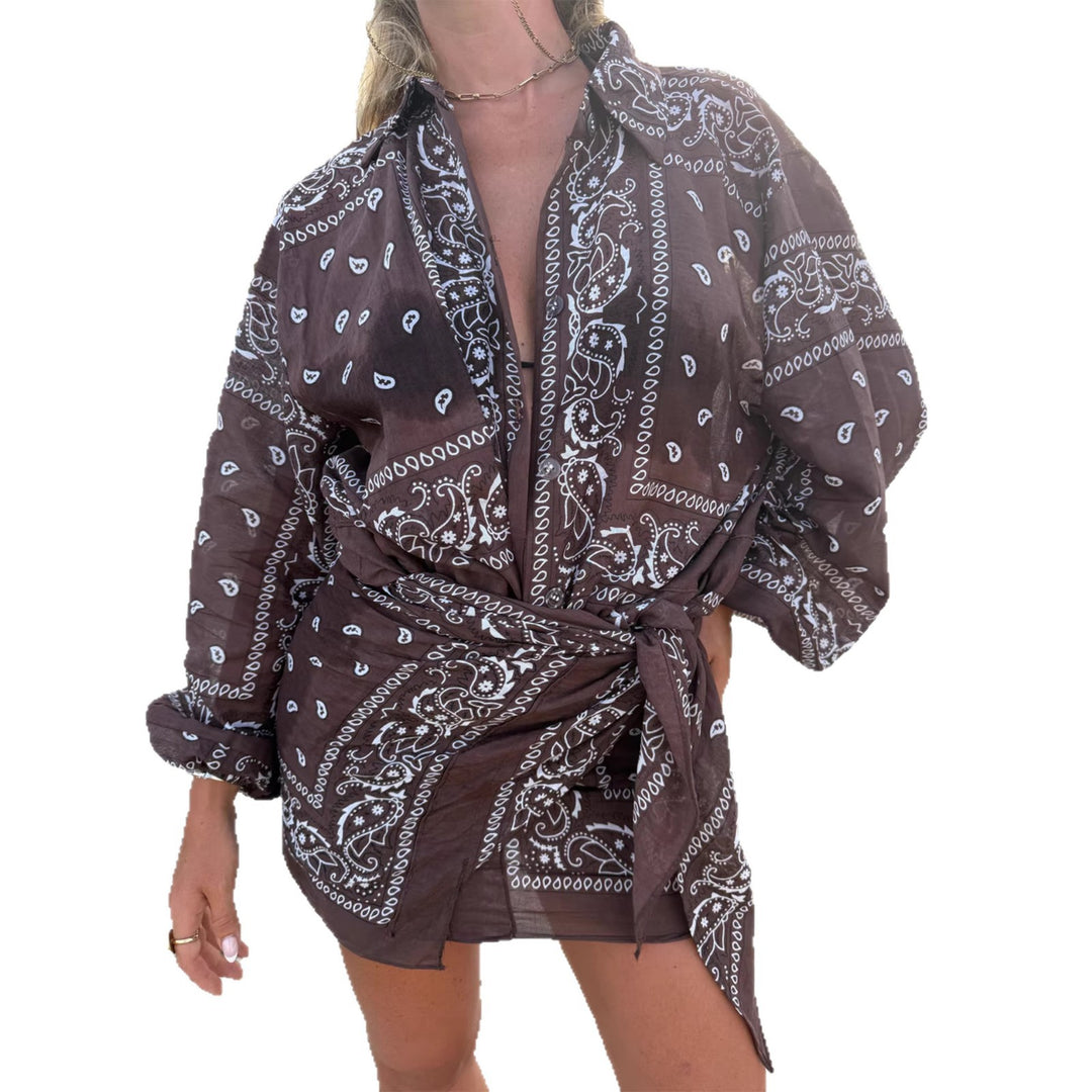Damen Kimono-Jacke mit eleganter Bandana-Optik und taillierbarem Design EB