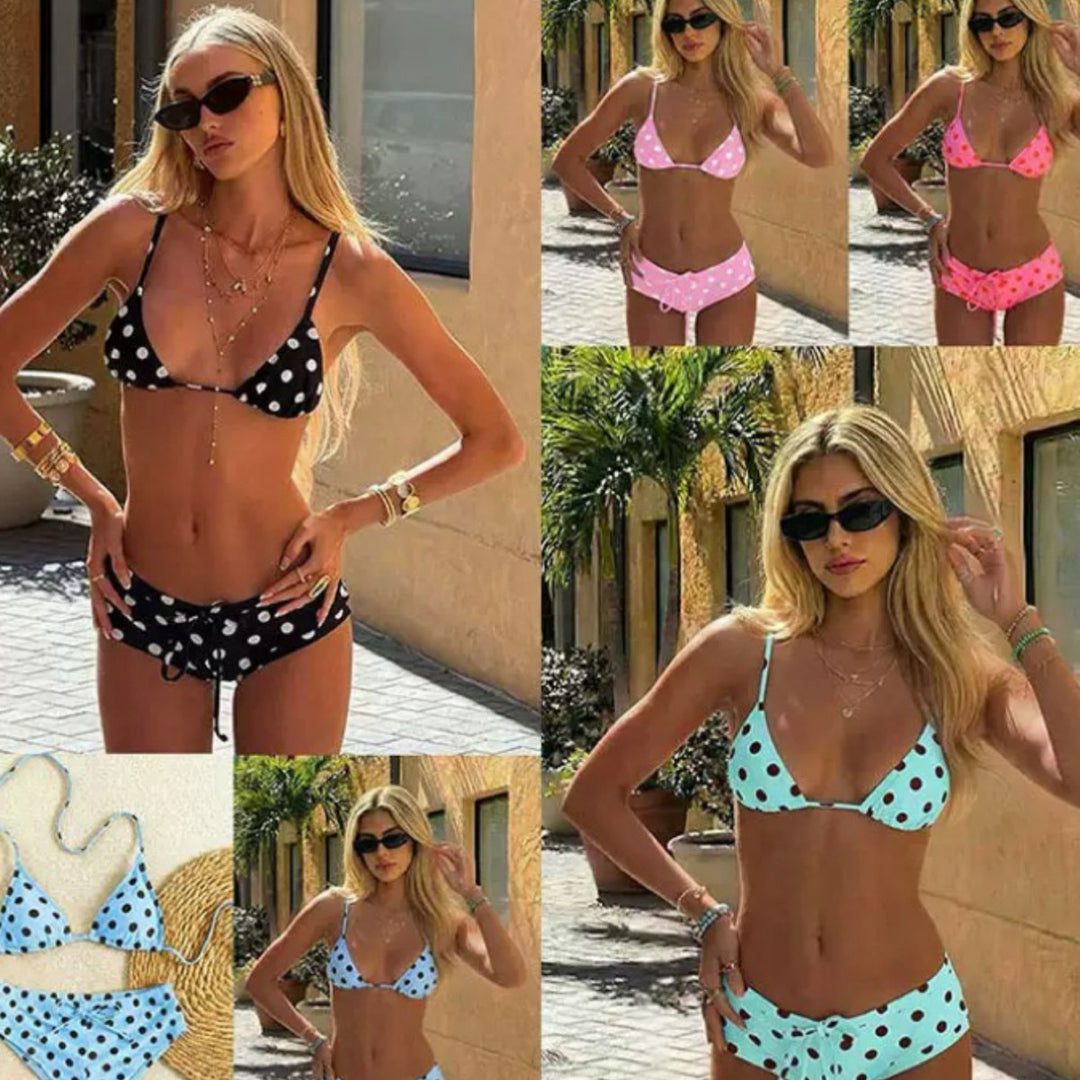 Damen Trendiger Punkte-Bikini mit verstellbarem Höschen EB