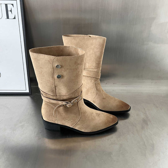 Damen Elegante Stiefel aus hochwertigem Wildleder mit modischem Schnallenverschluss EB