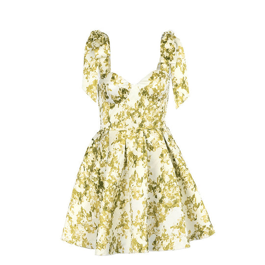 Damen verspieltes Blumenkleid mit Puffärmeln und Rüschendetails EB