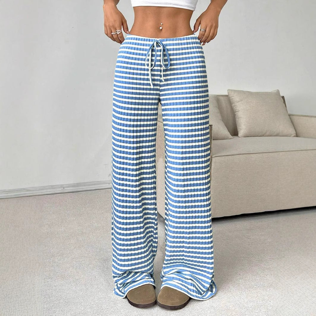 Damen lässige Palazzo-Hose mit seitlichem Kordelzug und modernen Streifen EB