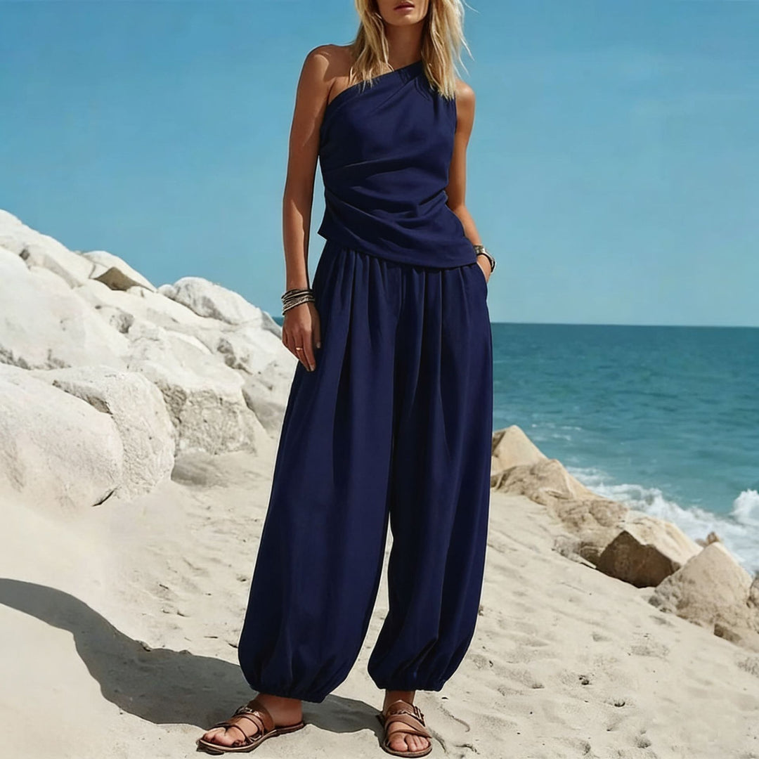 Damen Elegantes Einteiler-Outfit mit Fließendem Schnitt und One-Shoulder-Design EB