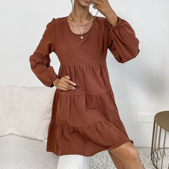 Damen luftiges Midikleid mit voluminösen Rüschendetails EB