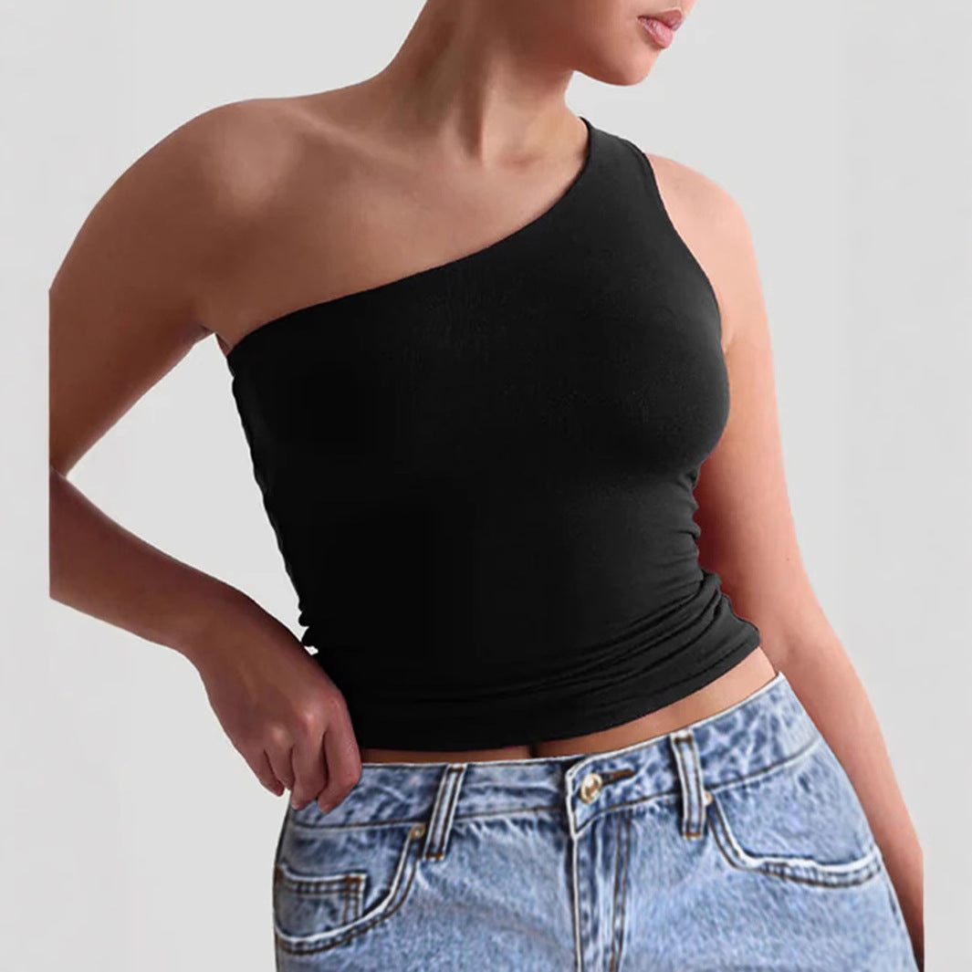 Damen asymmetrisches Trägershirt aus elastischem Material EB