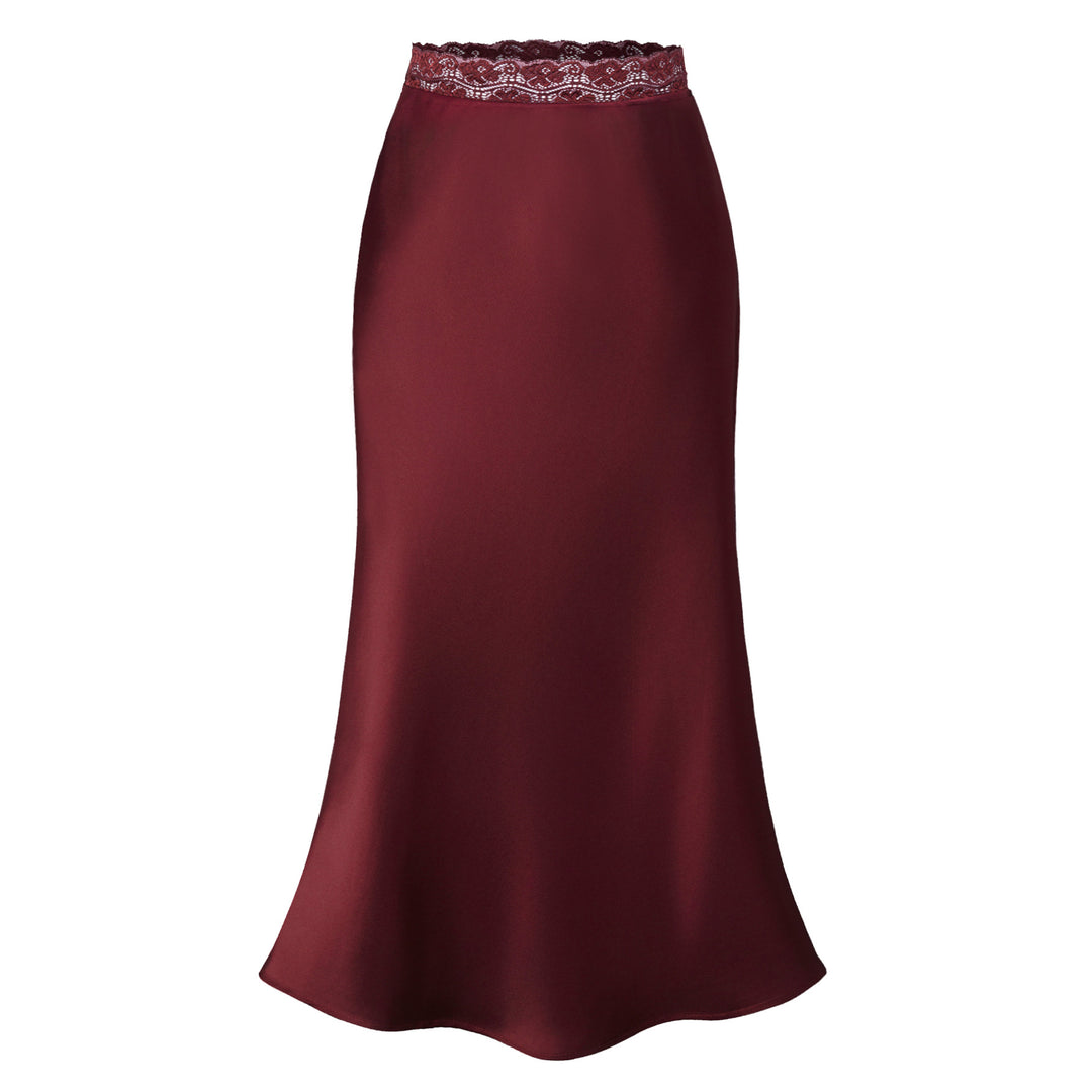 Damen eleganter Satin-Rock mit Spitzenbund EB