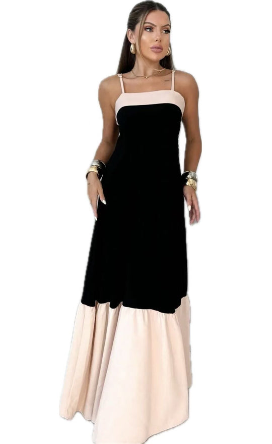 Damen Maxikleid aus hochwertiger Baumwolle mit kontrastierendem Saum EB