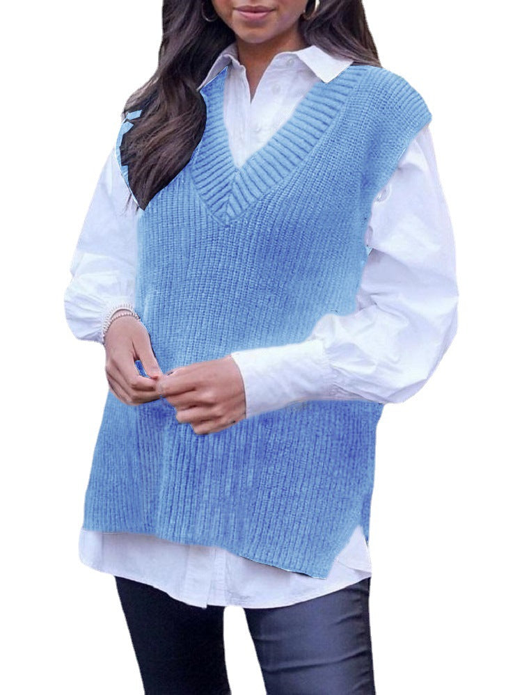 Damen Strickweste im modernen Oversized-Schnitt mit V-Ausschnitt EB