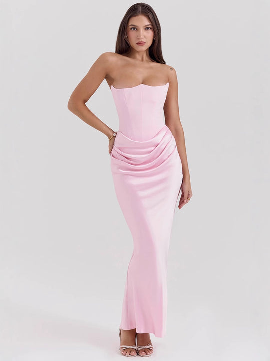 Damen Elegantes bodenlanges Kleid mit schimmerndem Taillenschnitt und gerafftem Rock EB